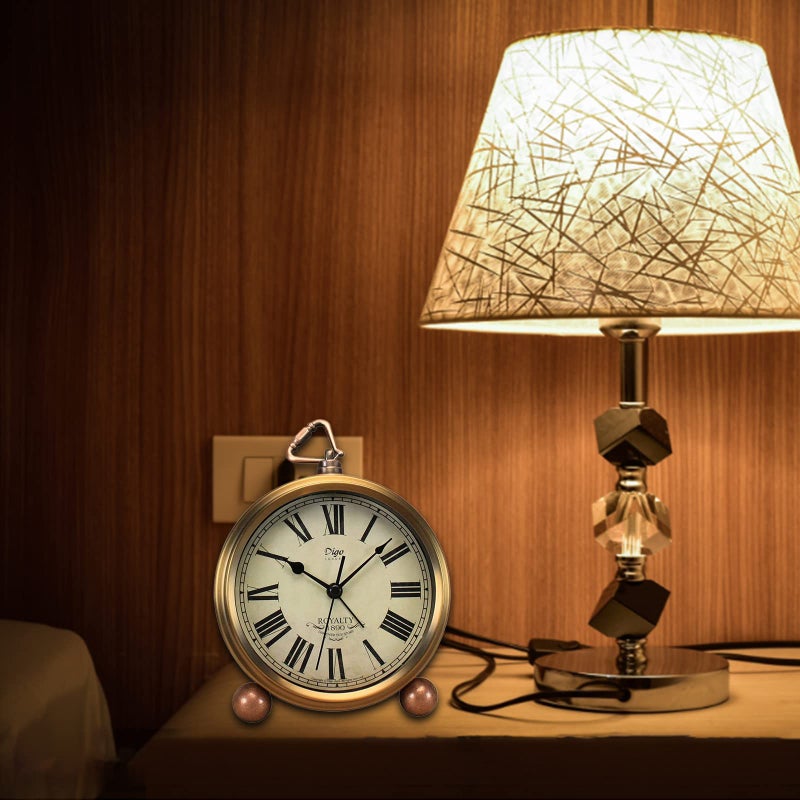 JUSTUP ساعة طاولة ذهبية من جاست اب، ساعة منبه مكتبية عتيقة غير مزعجة تعمل بالبطارية حركة كوارتز صامتة زجاج عالي الدقة لتزيين غرفة النوم وغرفة المعيشة والديكور الداخلي للأطفال (روماني) - Image 3